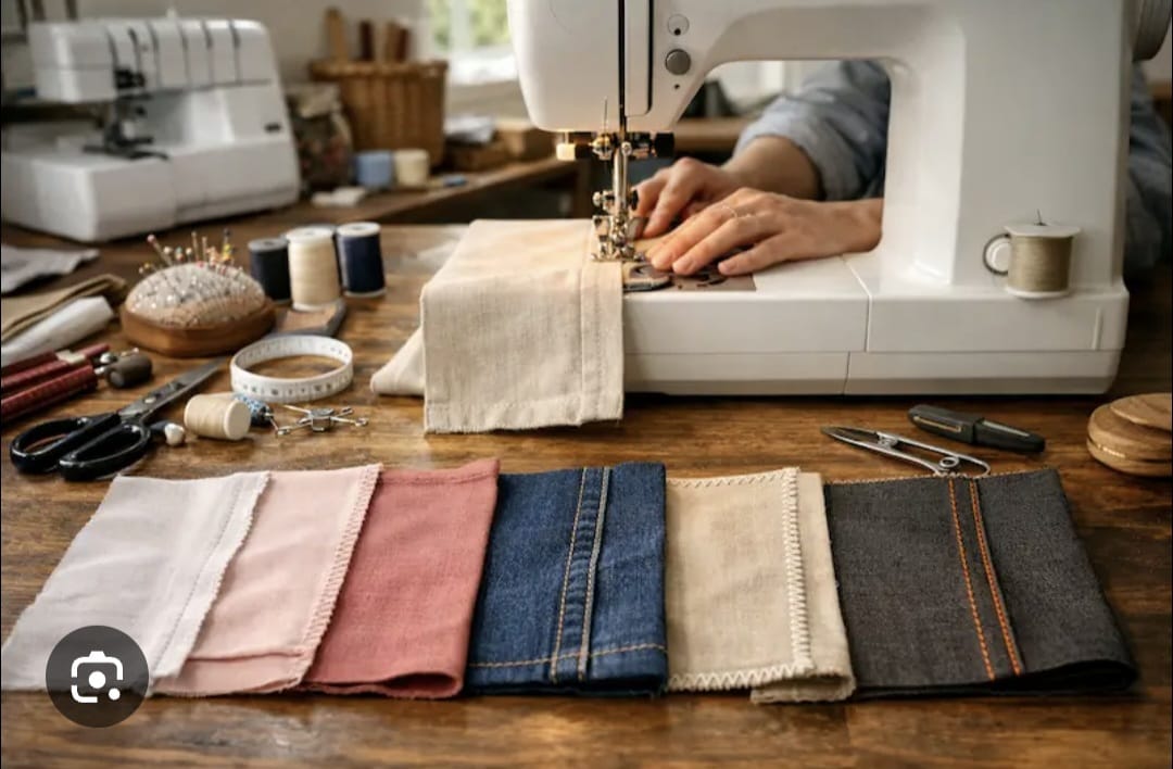 Tissus colorés et machine à coudre